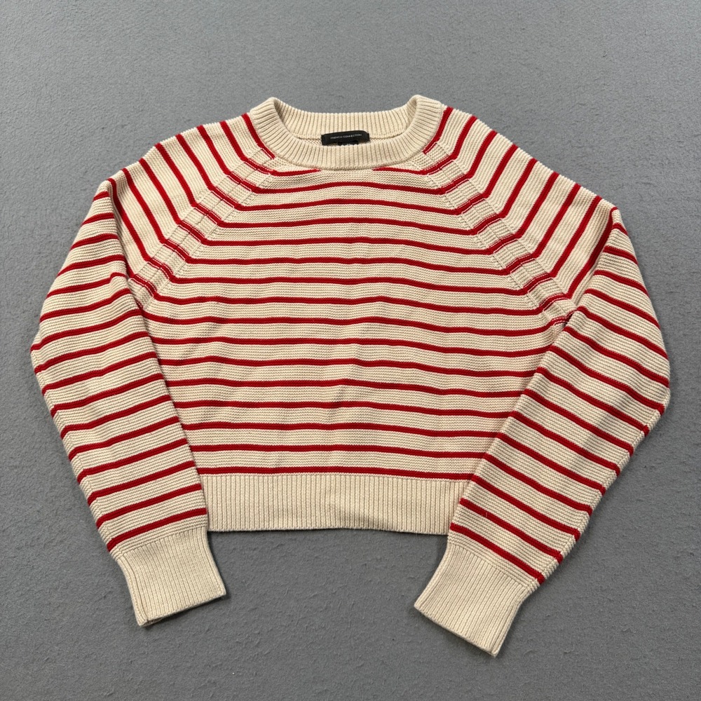 French Connection Sweater Women's Medium Red Striped Boxy Ribbed Knit Pullover